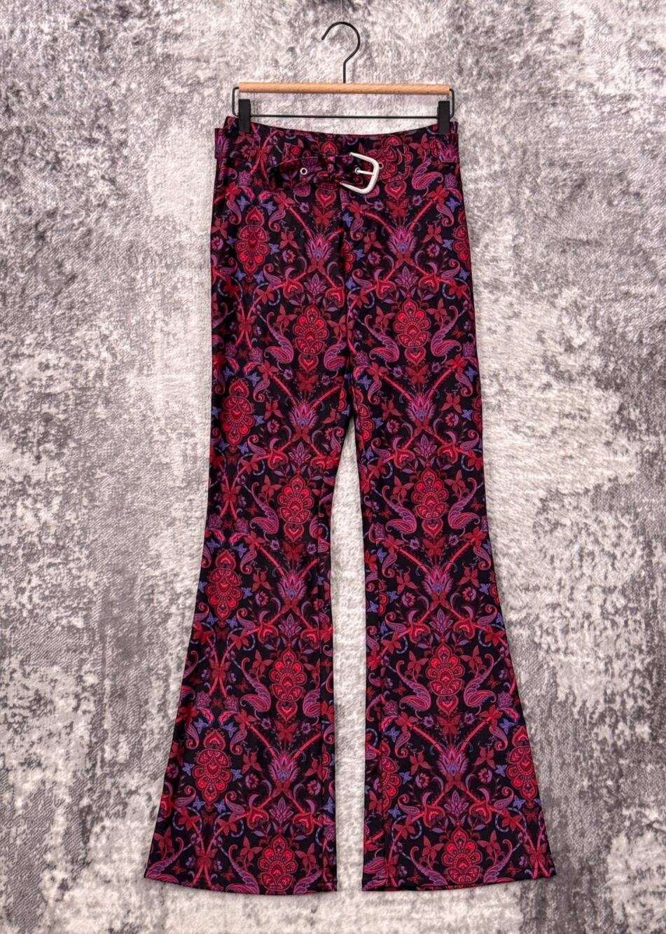 I.AM.GIA Pants Small Womens Paisley Flare Belted Stretch Fabric Fun Print